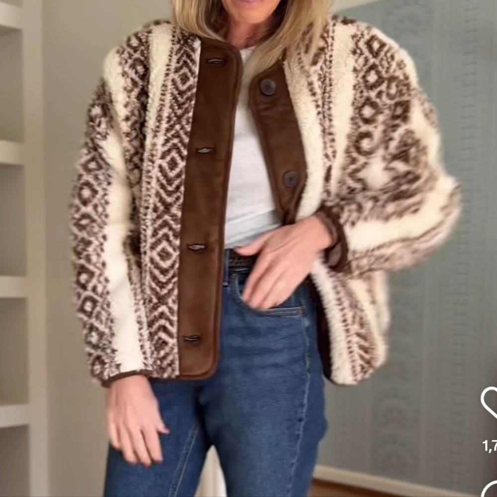 NWT Old Navy Barn Teddy Coat Button-Front Sherpa Jacket